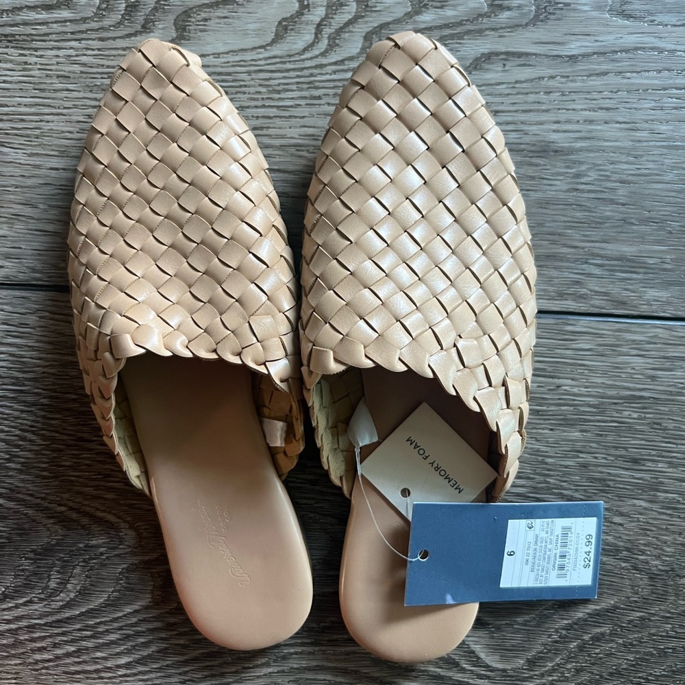 Women's Tan Woven Mules